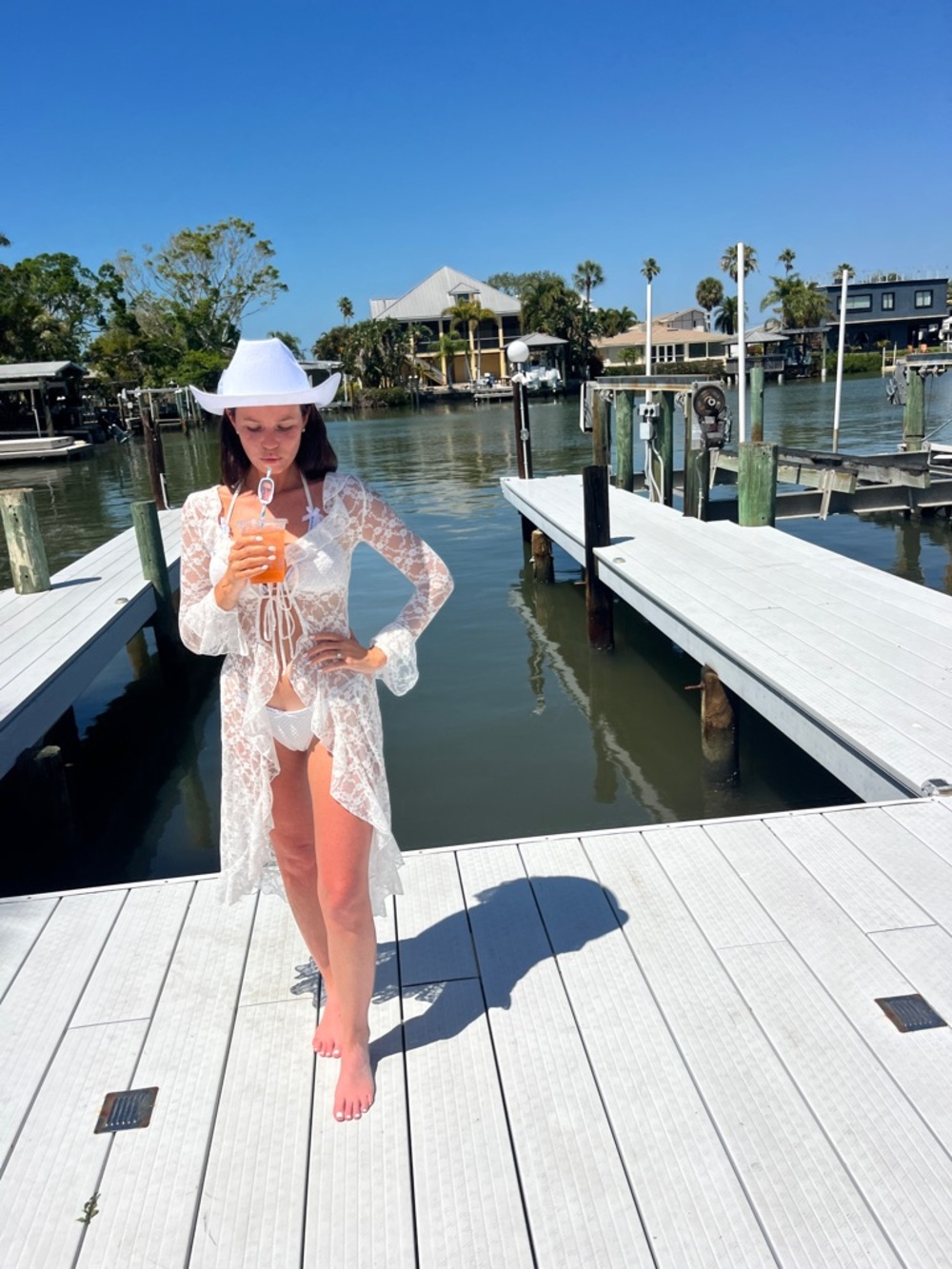 White Lace Beach Cover-Up with Tie Front